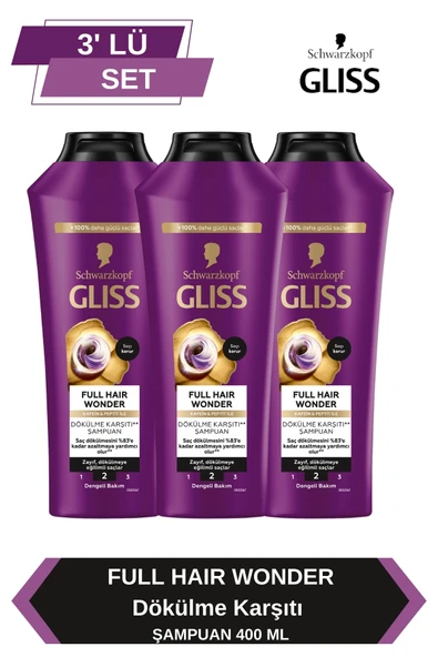 Full Hair Wonder Kafein & Peptit Saç Dökülme Karşıtı Şampuan 400 ml Dökümeye Eğilimli SaçlarX3 Adet ürün görseli 1