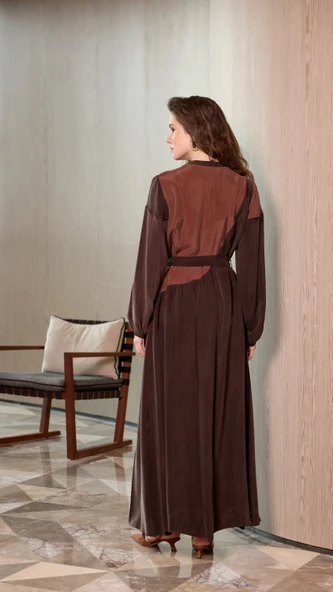 Misswhence Patchwork Elbise 39801 KAHVE - Resim 2