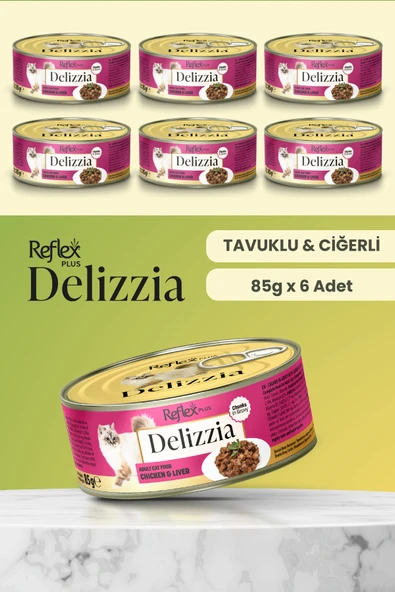 Reflex Plus Delizzia / Sos İçinde Parça Etli Tavuklu & Ciğerli Yetişkin Kedi Maması 85g x 6 Adet ürün görseli 1