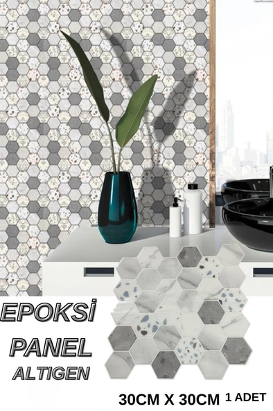 30×30cm Altıgen Benekli Epoksi 1 Adet 3D Yapışkanlı Duvar Kaplama Paneli Mutfak Banyo Salon Ofis ürün görseli 1