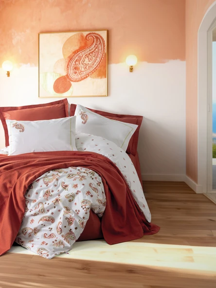 Cotton Box Vivid Tek Kişilik Pikeli Nevresim Takımı Paisia Tarçın ürün görseli 1