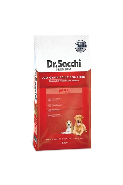 Dr.Sacchi Premium Sığır Etli Düşük Tahıllı Yetişkin Köpek Maması 12 Kg ürün görseli 1