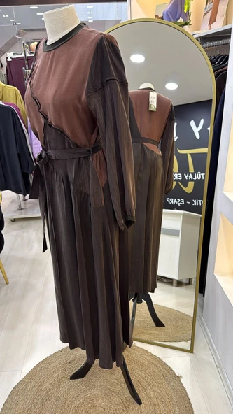 Misswhence Patchwork Elbise 39801 KAHVE - Resim 6