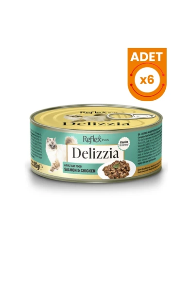 Reflex Plus Delizzia Sos İçinde Parça Etli Somonlu ve Tavuklu Yetişkin Konserve Kedi Maması 85 Gr 6 ürün görseli 1