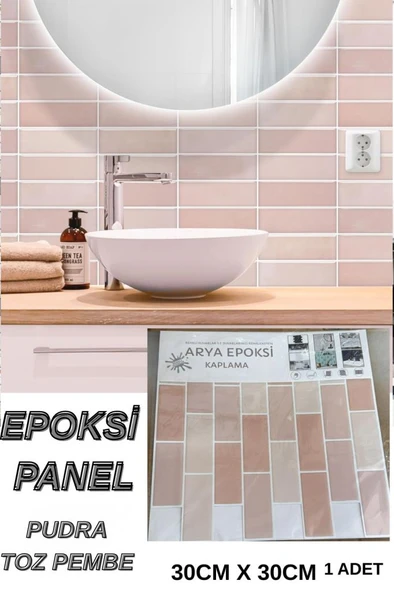 30×30cm Pudra Pembe Renkli Epoksi 1 Adet 3D Yapışkanlı Duvar Kaplama Paneli Mutfak Banyo Salon Ofis ürün görseli 1