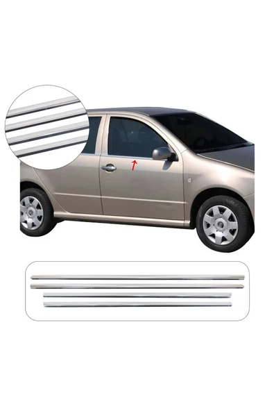 BRSPLAST Skoda Fabia Uyumlu 2000-2007 Krom Cam Çıtası 4 Parça Paslanmaz Çelik ürün görseli 1