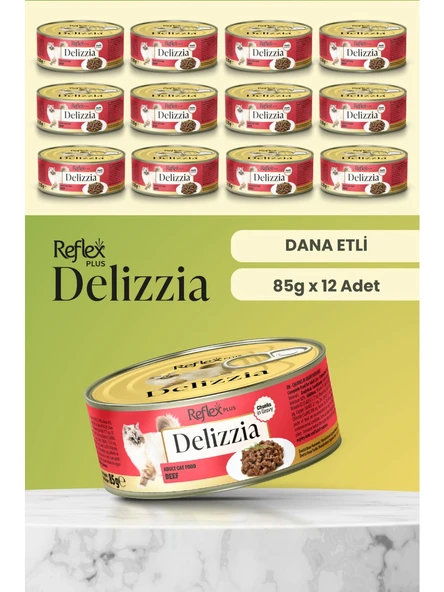 Reflex Plus Delizzia / Sos İçinde Parça Etli Dana Etli Yetişkin Kedi Maması 85g x12 adet ürün görseli 1