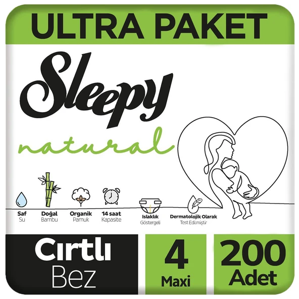 Sleepy 4 Beden Natural Bebek Bezi Ultra Paket 100x2 200 Adet ürün görseli 1