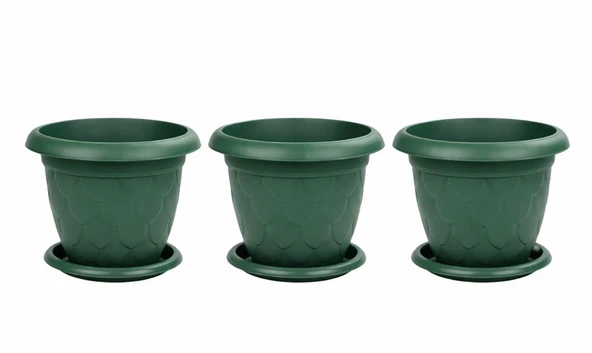 SO-D011 Damla Desen Saksı Takımı Tabaklı 37 Litre No:11 Yeşil 3 Adet ürün görseli 1