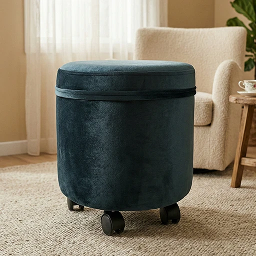 Tekerlekli Puf Tabure Antrasit Gri 35x40 cm Çok Amaçlı Oturma Pufu, Çocuk Pufu, Ayakucu Puf ürün görseli 1