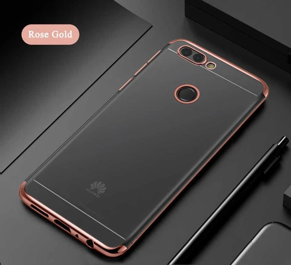 Huawei P Smart Kılıf İnce Köşeleri Renkli Şeffaf Silikon ürün görseli 1