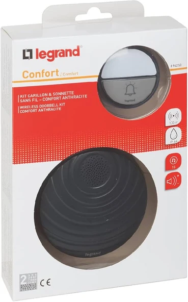 Legrand 094253 Comfort Kablosuz Zil 100 Metre Menzil Siyah Renk ürün görseli 1
