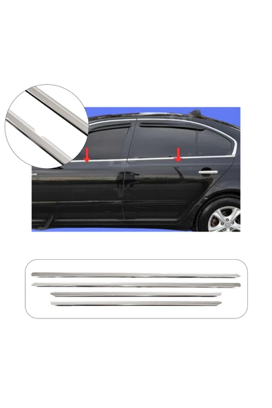 BRSPLAST Skoda Octavia A5 Uyumlu 2005-2012 Krom Cam Çıtası 4 Parça Paslanmaz Çelik ürün görseli 1