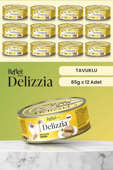 Reflex Plus Delizzia / Kıyılmış Tavuklu Yetişkin Kedi Maması 85g x 12 Adet ürün görseli 1