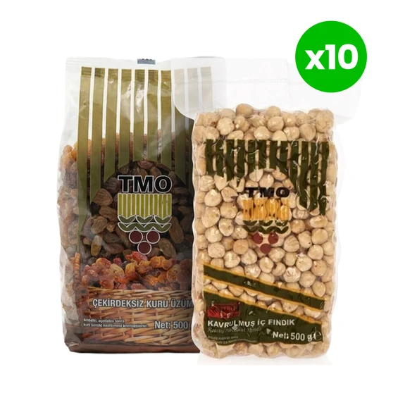 TMO Kavrulmuş İç Fındık 500 gr 10 Adet + TMO Kuru Üzüm 500 gr 10 Adet ürün görseli 1