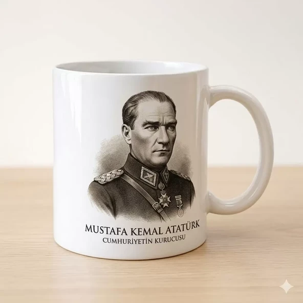 Atatürk Baskılı Süblimasyon Beyaz Porselen Kupa Bardak ürün görseli 1