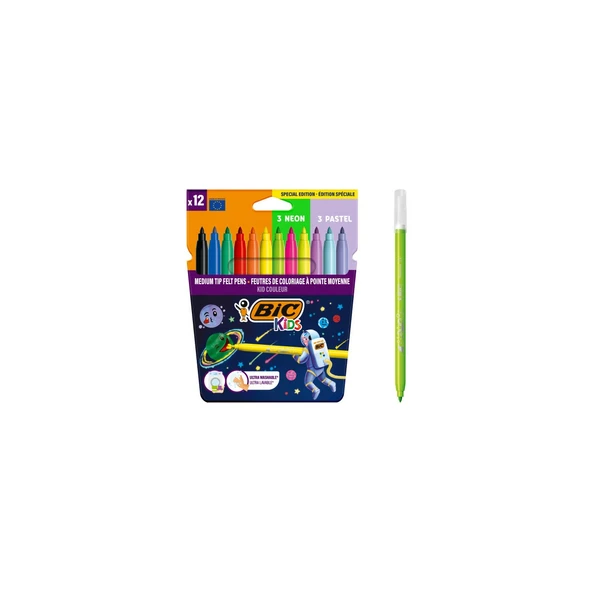 Bic Cosmo Keçeli Boya Kalemi 12 Renk (6 Standart + 3 Neon 3 Pastel) ürün görseli 1