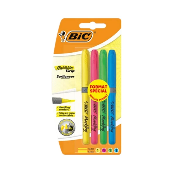 Bic Marking Highlighter Grip 4 Renk Fosforlu Kalem Seti ürün görseli 1
