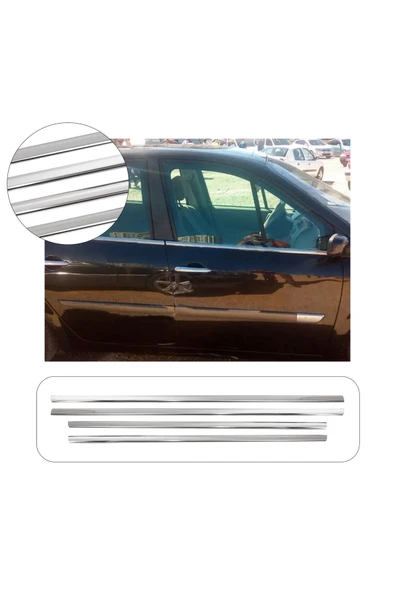 BRSPLAST Renault Scenic 2 Uyumlu 2003-2009 Krom Cam Çıtası 4 Parça Paslanmaz Çelik ürün görseli 1