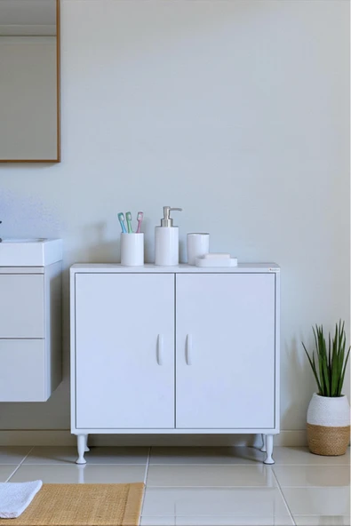 Eliusta Sabir 70 cm 2 Raflı Beyaz Banyo Mutfak Dolabı 3 Bölmeli Çok Amaçlı Dolap 70x75x32,5 cm Düzenleyici ürün görseli 1
