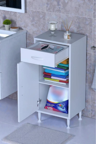Eliusta Fre 45 cm Çok Amaçlı Dolap 1 Raflı Tek Çekmeceli Banyo Mutfak Dolabı 45x88x32,5 cm Organizer Dolap ürün görseli 1
