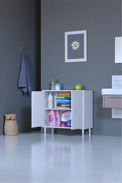 Eliusta Arden 75 cm Beyaz 2 Bölmeli Banyo Düzenleyici Dolap 1 Raflı Çok Amaçlı Mutfak Dolabı 75x75x32,5 cm ürün görseli 1