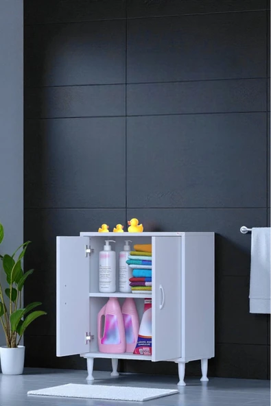 Eliusta Arden 80 cm Beyaz 2 Bölmeli Banyo Düzenleyici Dolap 1 Raflı Çok Amaçlı Mutfak Dolabı 80x75x32,5 cm ürün görseli 1