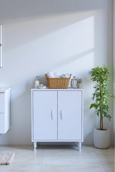 Eliusta Sabir 55 cm 2 Raflı Beyaz Banyo Mutfak Dolabı 3 Bölmeli Çok Amaçlı Dolap 55x75x32,5 cm Düzenleyici ürün görseli 1