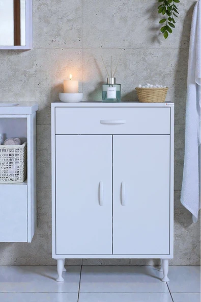 Eliusta Rose 70 cm Beyaz 1 Çekmeceli Banyo Mutfak Dolabı 4 Bölmeli 3 Raflı Çok Amaçlı Dolap 70x88x32,5 cm ürün görseli 1