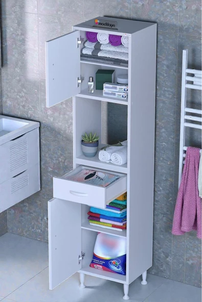 Eliusta Leno Tek Kapaklı 50 cm Düzenleyici Dolap Banyo/Mutfak Dolabı 50x173x32,5 cm Beyaz Dolap ürün görseli 1
