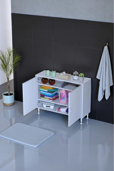 Eliusta Sabir 100 cm 2 Raflı Beyaz Banyo Mutfak Dolabı 3 Bölmeli Çok Amaçlı Dolap 100x75x32,5 cm Düzenleyici ürün görseli 1
