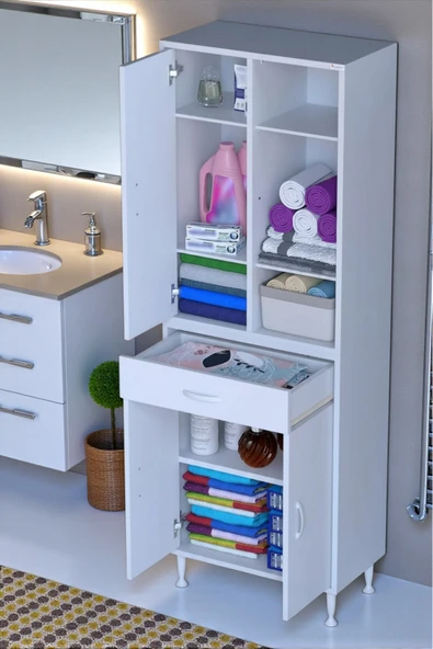 Eliusta Rivo 4 Raflı Banyo/Mutfak Dolabı 55 cm Beyaz Renkli  Çok Amaçlı Dolap 55x173x32,5 cm Ebatlarında ürün görseli 1