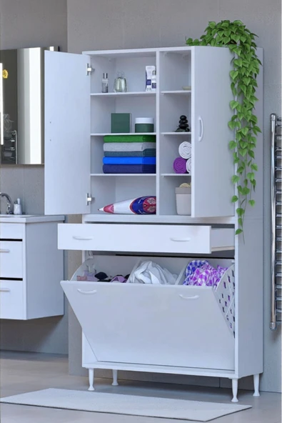 Eliusta Reli Dolap Beyaz Çok Kullanımlı 100 cm Eninde Banyo Dolabı 100x171x32,5 cm 2 Kapak 6 Raf Dolap ürün görseli 1