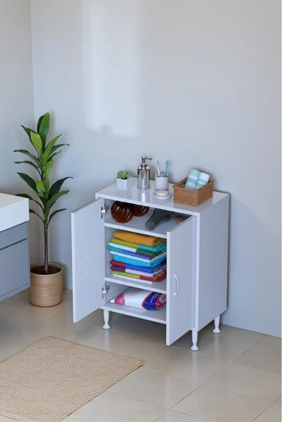 Eliusta Sabir 60 cm 2 Raflı Beyaz Banyo Mutfak Dolabı 3 Bölmeli Çok Amaçlı Dolap 60x75x32,5 cm Düzenleyici ürün görseli 1