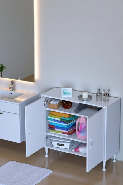 Eliusta Sabir 80 cm 2 Raflı Beyaz Banyo Mutfak Dolabı 3 Bölmeli Çok Amaçlı Dolap 80x75x32,5 cm Düzenleyici ürün görseli 1