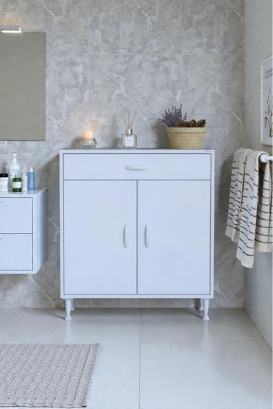 Eliusta Taha 80 cm 3 Bölmeli Beyaz Çok Amaçlı Dolap 2 Raflı Banyo Mutfak Dolabı 80x88x32,5 cm Düzenleyici ürün görseli 1