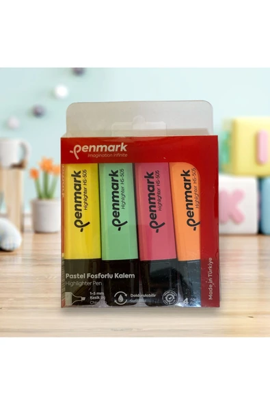Penmark Fosforlu Kalem 4 lü Asetat Karışık Renk Pastel Blisterli Set ürün görseli 1
