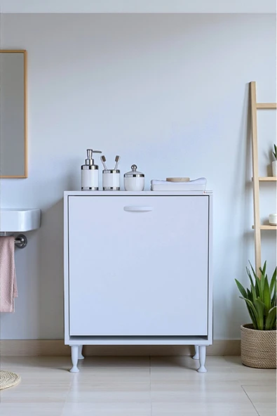Eliusta Sare 60 cm Beyaz Sepetli Banyo Dolabı,Mutfak Dolabı 60x75x32,5 cm Oyuncak Sepeti Çok Amaçlı Dolap ürün görseli 1