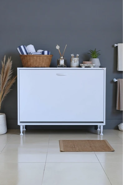 Eliusta Sare 95 cm Beyaz Sepetli Banyo Dolabı,Mutfak Dolabı 95x75x32,5 cm Oyuncak Sepeti Çok Amaçlı Dolap ürün görseli 1