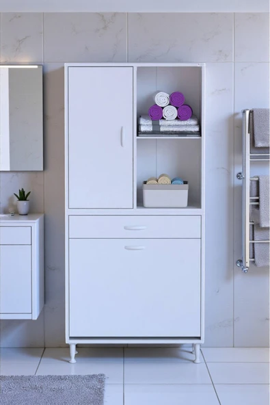 Eliusta Liora Beyaz Çok Amaçlı Banyo Dolabı 70 cm Genişliğe Sahip 70x171x32,5 cm Çift Sepetli 2 Raflı Dolap ürün görseli 1