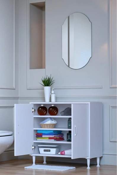 Eliusta Nirat 65 cm 4 Bölmeli Beyaz Banyo Mutfak Dolabı 3 Raflı Kapaklı Çok Amaçlı Dolap 65x75x32,5 cm ürün görseli 1