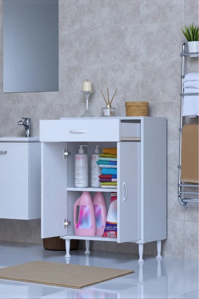 Eliusta Fre 65 cm Çok Amaçlı Dolap 1 Raflı Tek Çekmeceli Banyo Mutfak Dolabı 65x88x32,5 cm Organizer Dolap ürün görseli 1