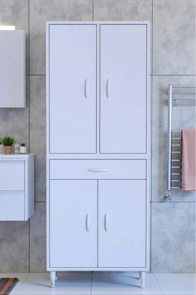 Eliusta Line Beyaz 55 cm Banyo Dolabı Çok Bölmeli Banyo Düzenleyici Dolap 4 Kapaklı 4 Raflı 55x173x32,5 cm ürün görseli 1