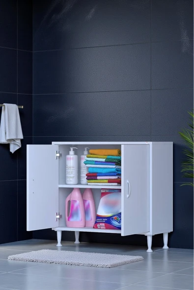 Eliusta Arden 70 cm Beyaz 2 Bölmeli Banyo Düzenleyici Dolap 1 Raflı Çok Amaçlı Mutfak Dolabı 70x75x32,5 cm ürün görseli 1