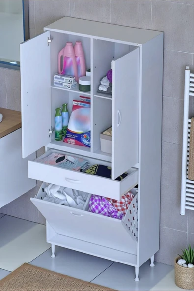 Eliusta Pine 70 cm Genişlikte Dolap 70x171x32,5 cm  Banyo/Mutfak Dolabı İki Kapaklı Sepetli Dolap ürün görseli 1