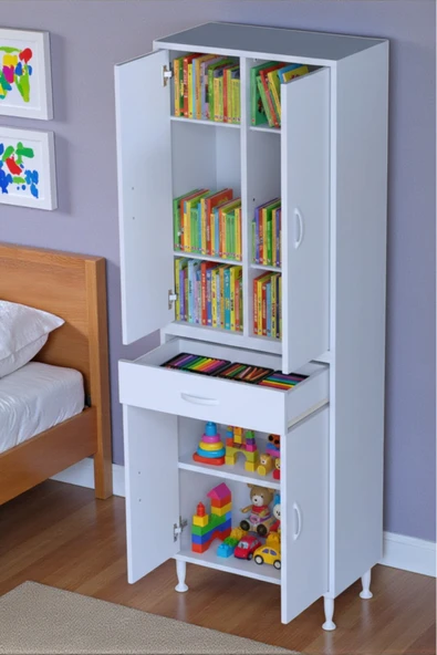 Eliusta Line Beyaz 70 cm Banyo Dolabı Çok Bölmeli Banyo Düzenleyici Dolap 4 Kapaklı 4 Raflı 70x173x32,5 cm ürün görseli 1