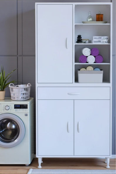 Eliusta Funci Beyaz Renk G:85 cm Banyo Dolabı 3 Kapaklı 7 Raflı Dolap 85x173x32,5 cm Boyutlarında Dolap ürün görseli 1