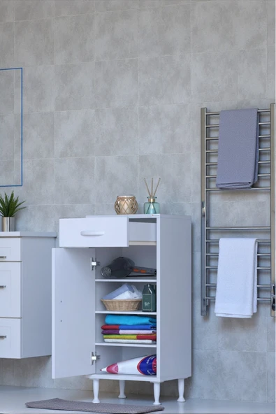 Eliusta Rose 50 cm Beyaz 1 Çekmeceli Banyo Mutfak Dolabı 4 Bölmeli 3 Raflı Çok Amaçlı Dolap 50x88x32,5 cm ürün görseli 1