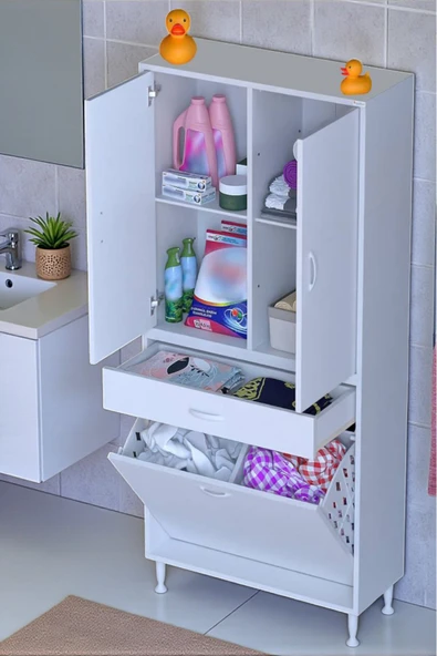 Eliusta Pine 85 cm Genişlikte Dolap 85x171x32,5 cm  Banyo/Mutfak Dolabı İki Kapaklı Sepetli Dolap ürün görseli 1