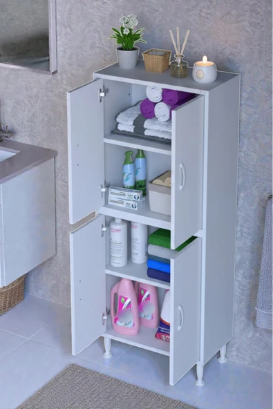 Eliusta Nuve Geniş Depolama Alanlı Dolap 60 cm Banyo/Mutfak Çok Fonksiyonlu 60x138x32,5 cm Saklama Dolabı ürün görseli 1